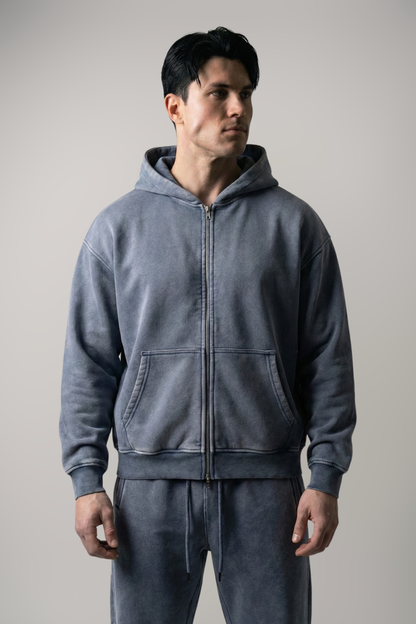 RIFT | ACID WASH BOXY ZIP-UP HOODIE