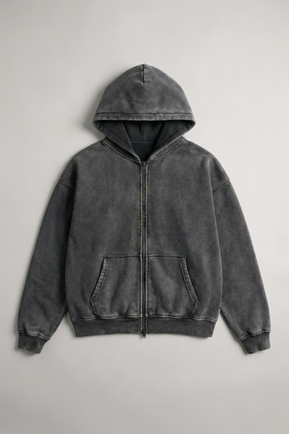 RIFT | ACID WASH BOXY ZIP-UP HOODIE